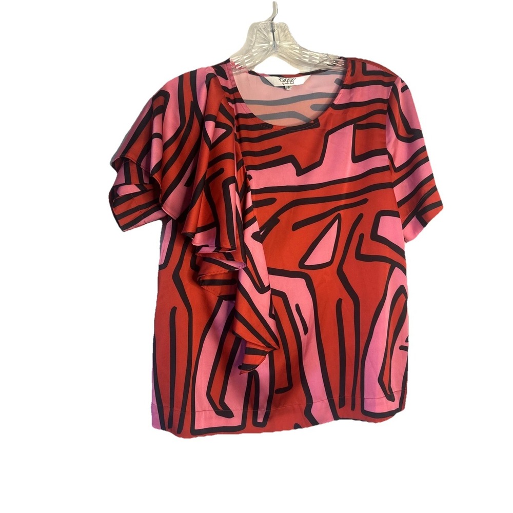 Crosby By Mollie Burch Labyrinth Ruffle Top Red/ Pink / Multi Sz Small